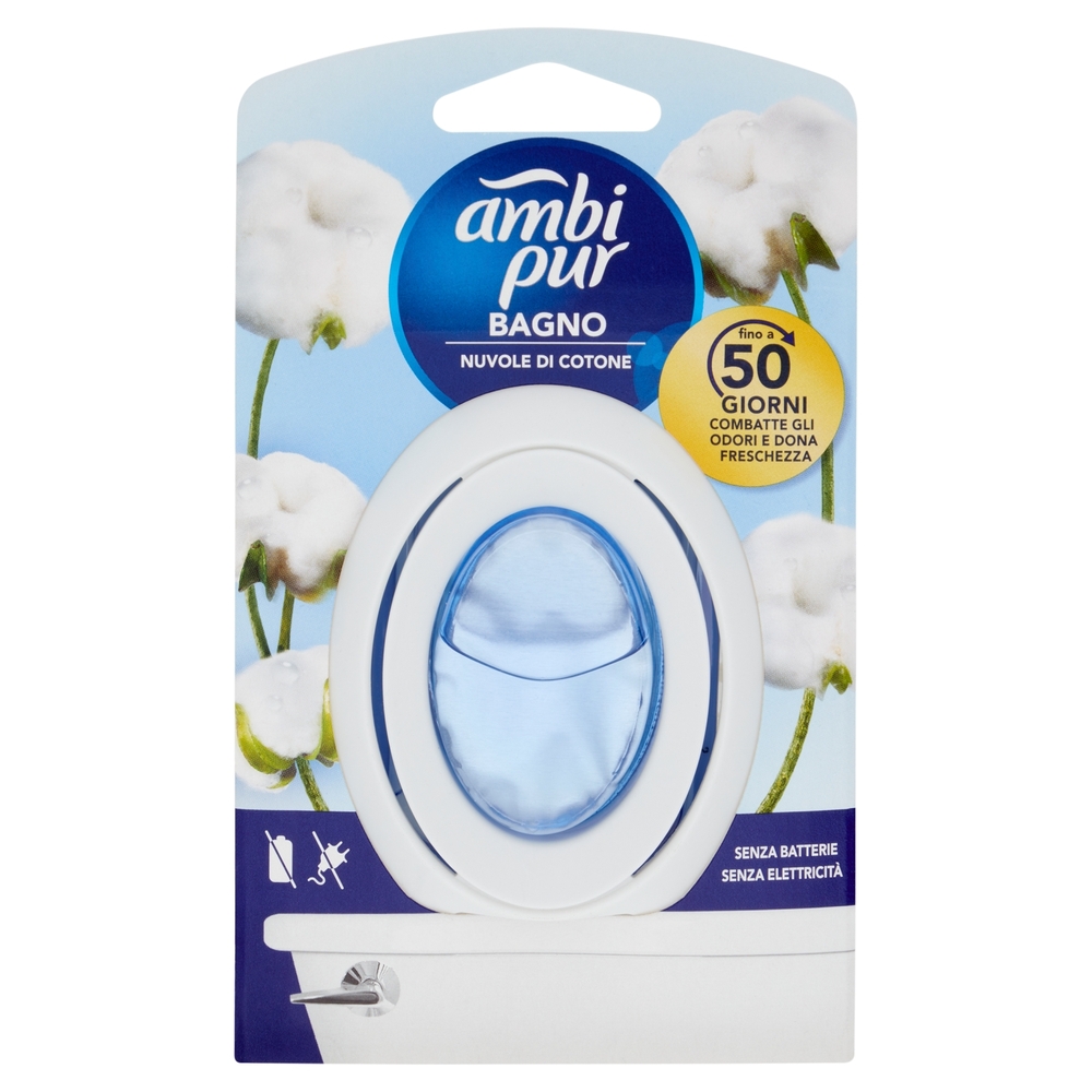 Ambi Pur Bagno 2in1 Elimina e Previene, Profumatore Ambienti, Nuvole di Cotone, 1 Deodorante